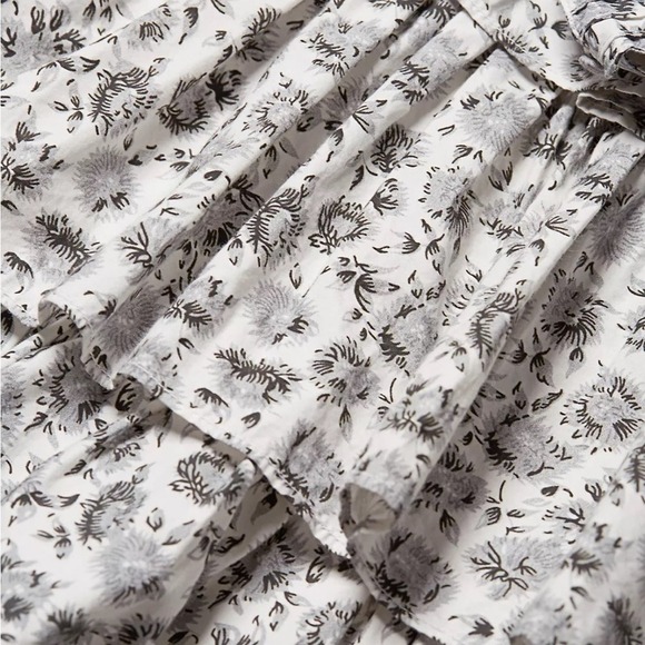 LoveShackFancy Paris Dandelion-Print Puff-Sleeve Mini A-Line Dress 2 Gray White - Picture 6 of 14